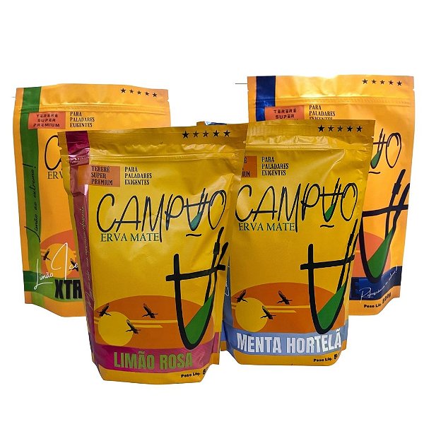 Kit de 4 ervas Campão Super Premium: 1 Limão Rosa, 1 Menta Hortelã, 1 Menta Extreme e 1 Limão Ice Extreme.