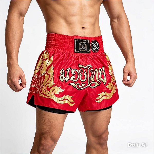 Short Muay Thai estilo tailandês Ockto Training Vermelho