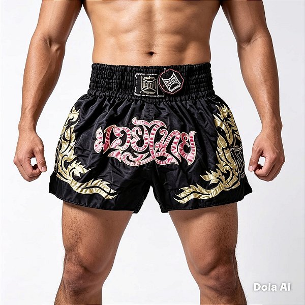 Short Muay Thai Estilo Tailandês Ockto Preto Dt Rosa