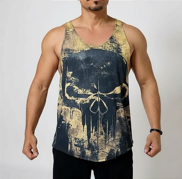 Camiseta Regata Estilo Cavada Treino Caveira Amarela