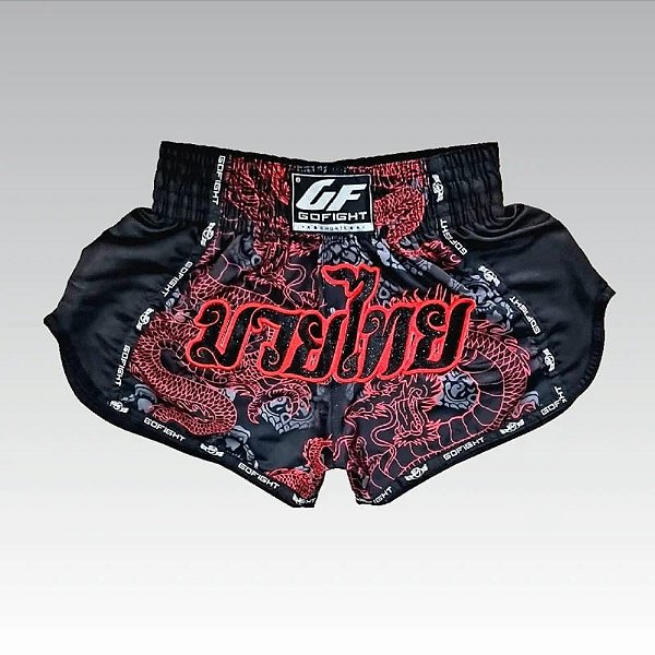 Short Muay Thai Estilo Tailandês Go Fight Dragon Red