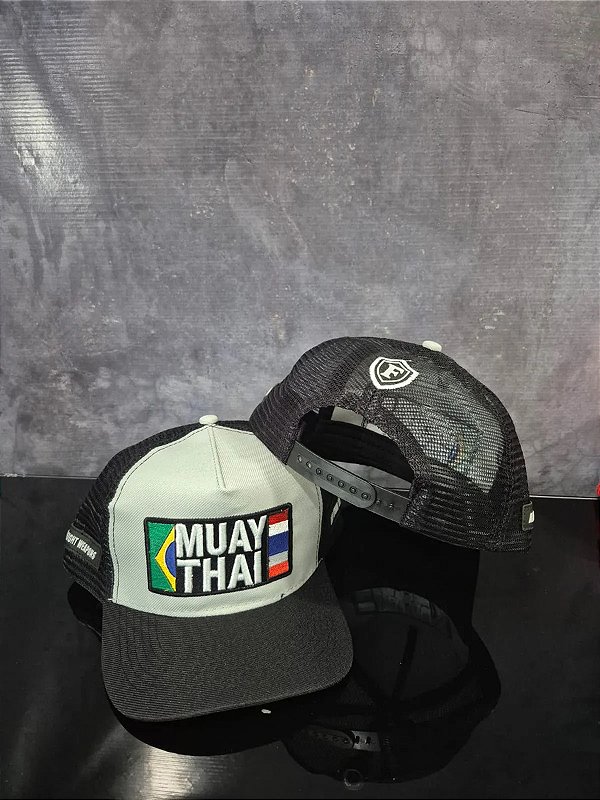 Boné Trucker Muay Thai Bandeira Brasil E Tailândia Fighter'$ Preto Unico
