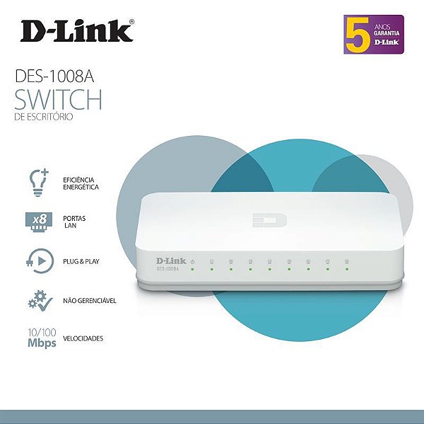 Switch Dlink DGS1008A Gigabit 8 Portas