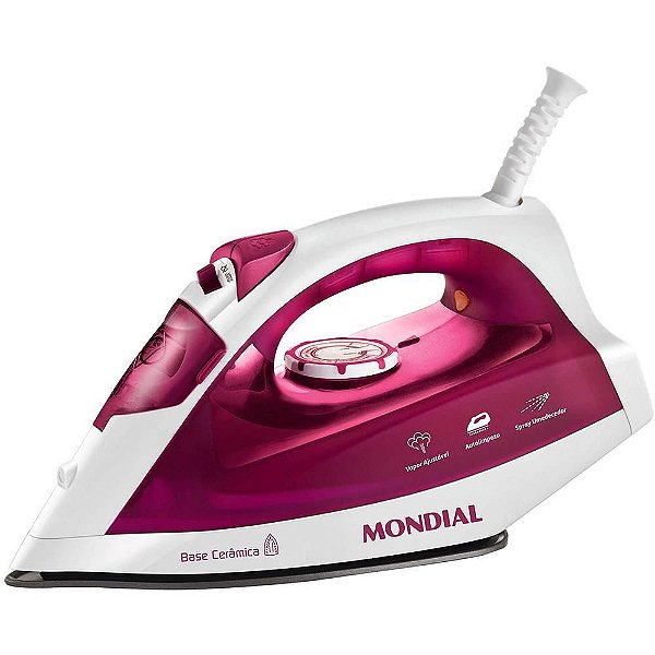 Ferro à Vapor Mondial Antiaderente NF-33 Branco/Rosa - 220V