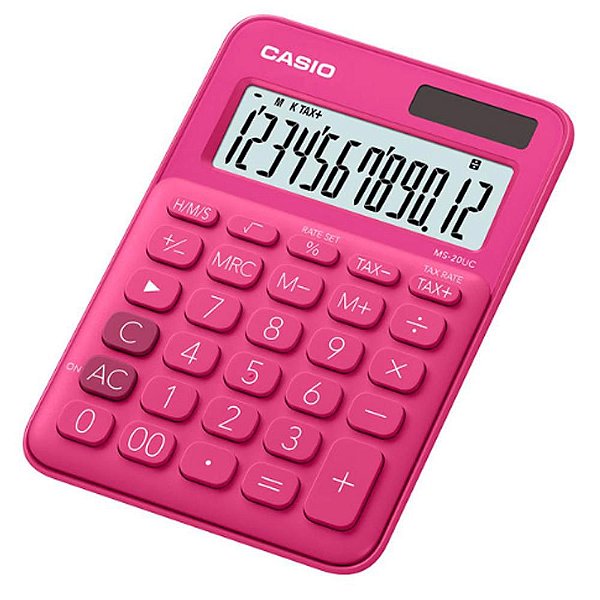 Calculadora Casio Básica Solar e Bateria MS-20UC-RD - Pink