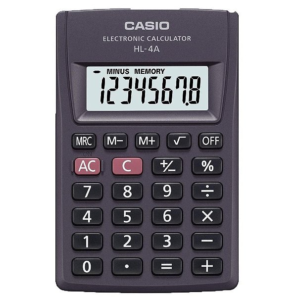 Calculadora Casio Básica Ultraportátil 8 Dígitos HL-4A Preta