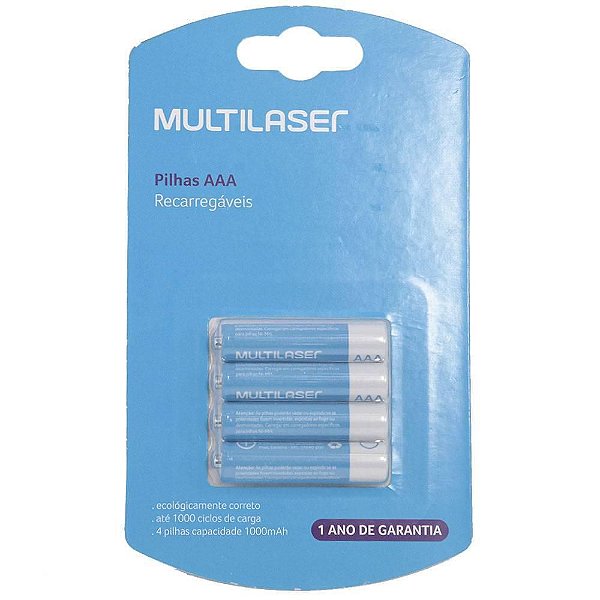 Pilhas Recarregáveis AAA Multilaser 1000Mah 4 Unidades CB050