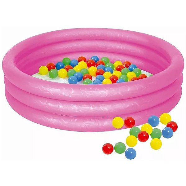 Piscina Infantil Mor Inflavel com 100 Bolinhas 130L - Rosa