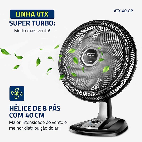 Ventilador Mondial 40cm Turbo 140W 8 Pás VTX-40 Preto - 220V