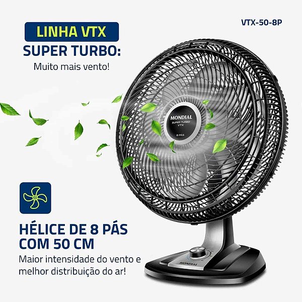 Ventilador Mondial Turbo 8 Pás 150W VTX-50-8P Preto - 220V