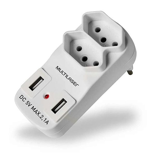 Adaptador 2 Saídas 2P + T e 2 Portas UBS Multilaser - Bivolt