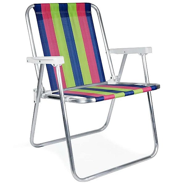 Cadeira Praia Mor 2224 Aluminio - Azul, Rosa e Verde