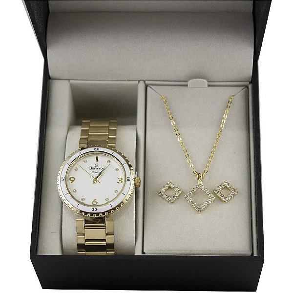 Kit Relógio Feminino Champion Analógico CN25270W - Dourado