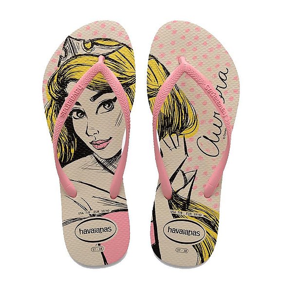 Chinelo Havaianas Slim Princesas Bege/Rosa - 37/38