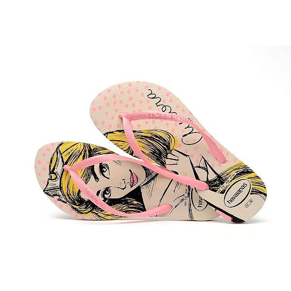 Chinelo Havaianas Slim Princesas Bege/Rosa - 33/34