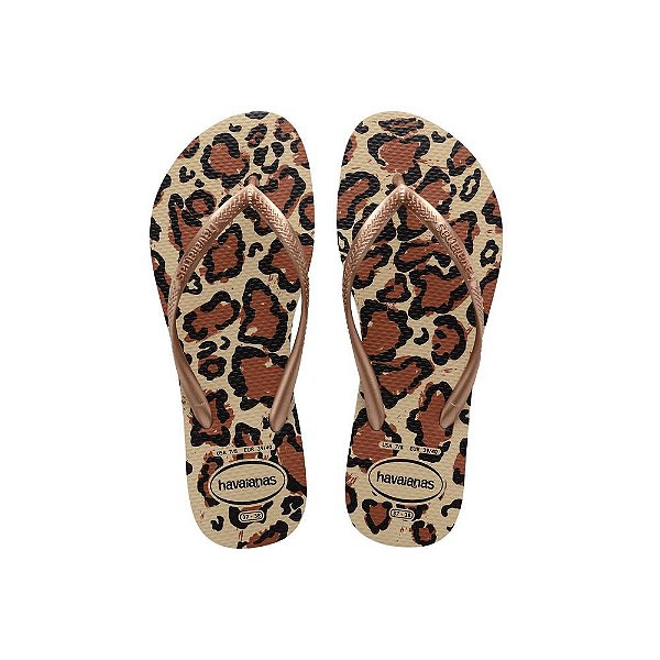 Chinelo Havaianas Slim Animals Areia/Rose Gold - 35/36