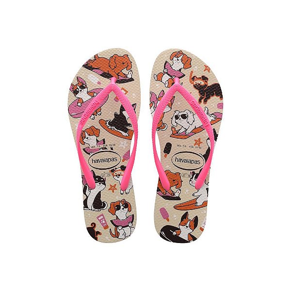 Chinelo Havaianas Slim Pets Bege Palha/Maravi - 33/34