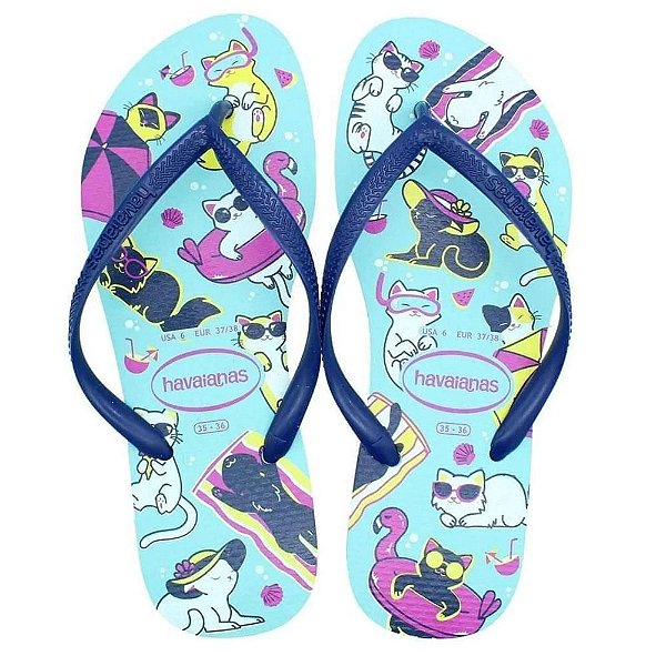 Chinelo Havaianas Slim Pets Azul Céu - 31/32