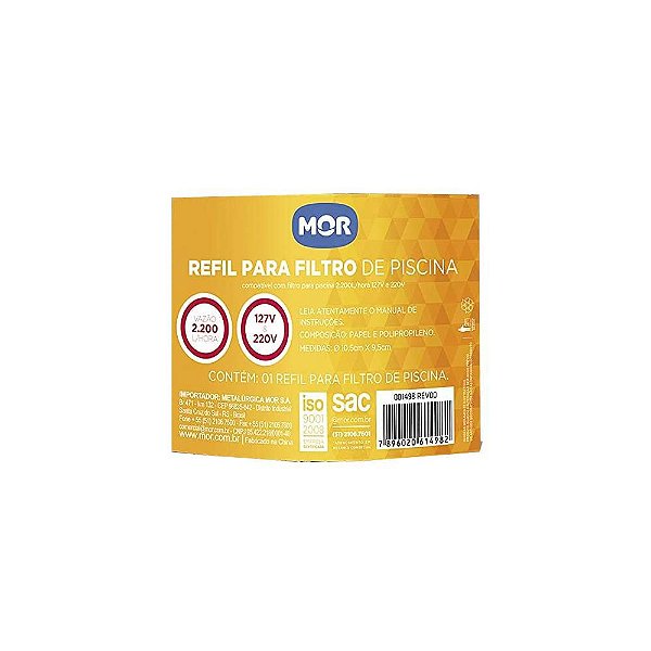 Refil P/ Filtro de Piscina MOR 2.200L/Hora - Ref.1498