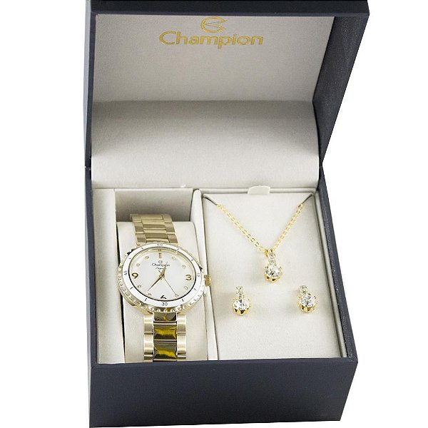 Kit Relógio Feminino Champion CN25270W Analógico - Dourado