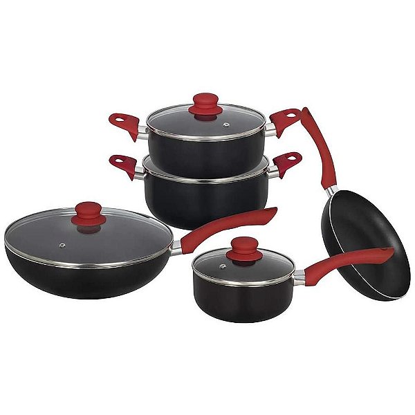 Conjunto de Panelas MOR Linha Aroma 5pç - Preto/Vermelho