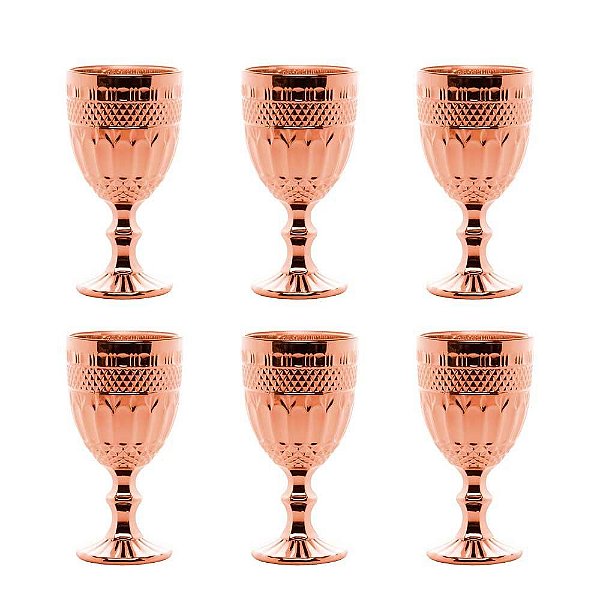 Conjunto 6 Taças Vidro Brand Rosé Metalizado 345ml