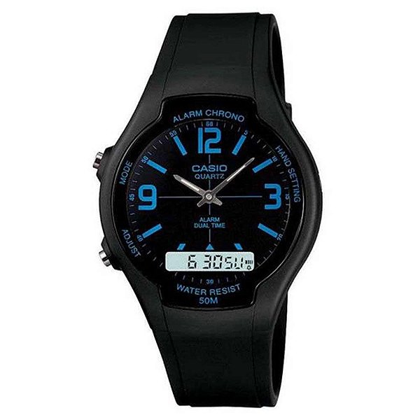 Relógio Masculino Anadigi Casio AW-90H-2BVDF - Preto/Azul