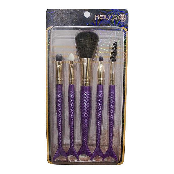 Kit 5 Pincéis Para Maquiagem Sereia Meily's MKP-510 Roxo