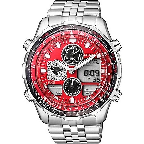 Relógio Masculino Citizen Cronógrafo TZ10173V Prata/Vermelho