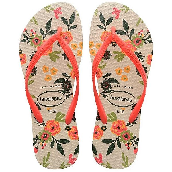 Chinelo Havaianas Slim Romance Bege Palha/Vermelho - 39/40