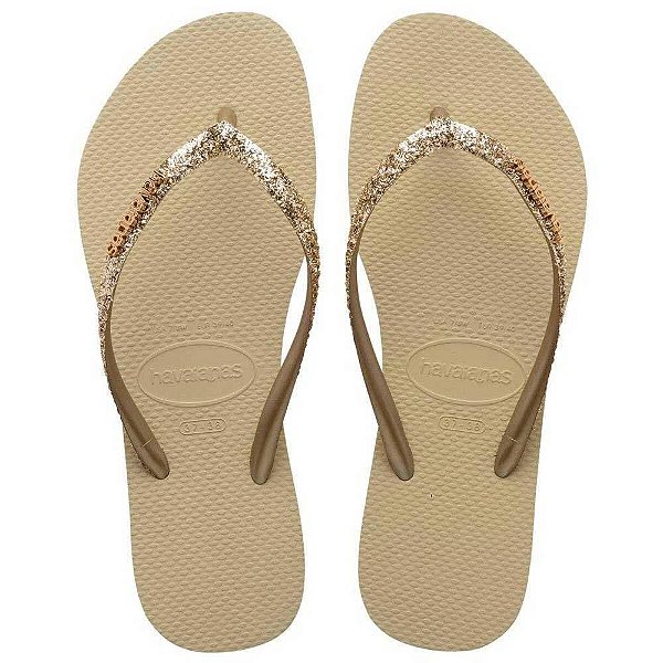 Chinelo Havaianas Slim Glitter II Areia -33/34