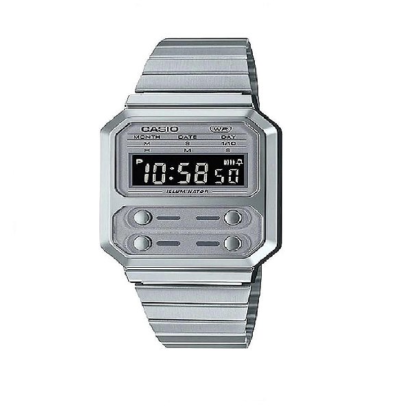 Relógio Unissex Casio Digital A-100WE-7BDF-SC Prata