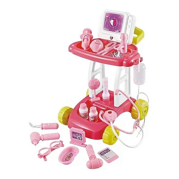Carrinho Com Kit Médico Etitoys 18 Peças BQ-219
