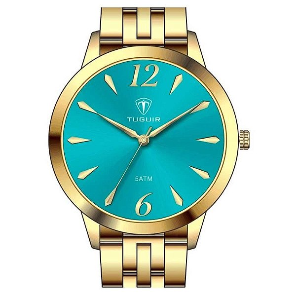 Relógio Feminino Tuguir Analogico TG141 TG30103 Dourado/Azul