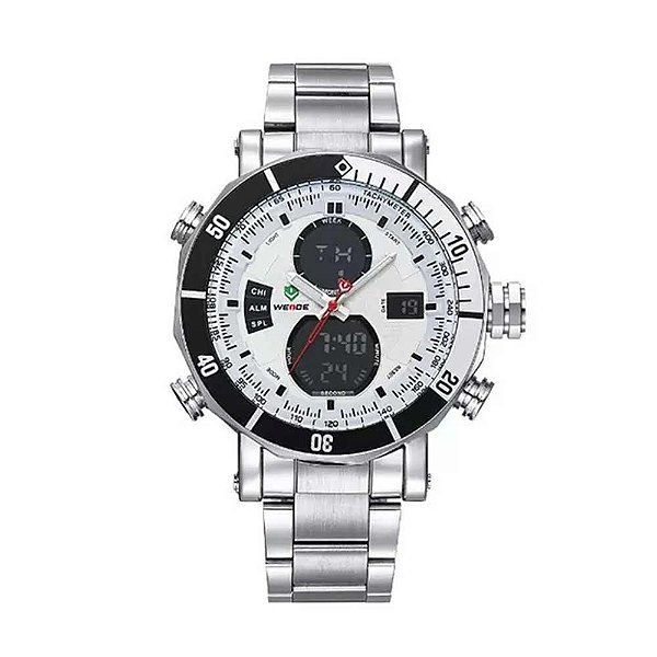 Relógio Masculino Weide Anadigi WH-5203 10087 Prata/Branco