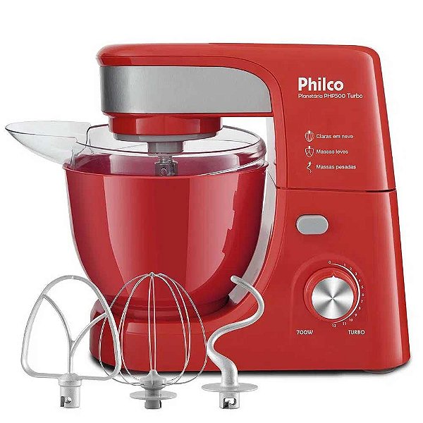Batedeira Planetária Philco PHP500 700W Turbo Vermelha 127V
