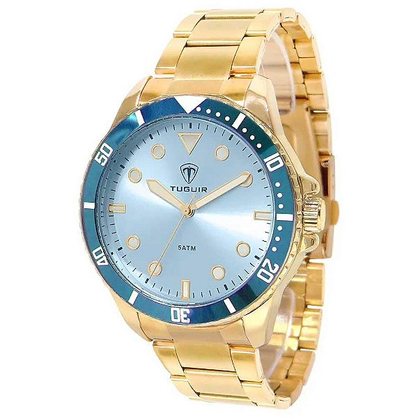Relógio Masculino Tuguir Analógico TG157 TG30188 Dourado/Azul