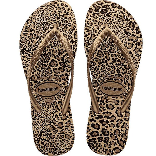 Chinelo Havaianas Slim Animals Areia/Dourado - 39/40