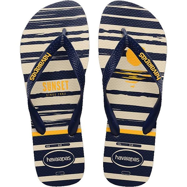 Chinelo Havaianas Top Nautical Bege Palha/Marinho - 43/44