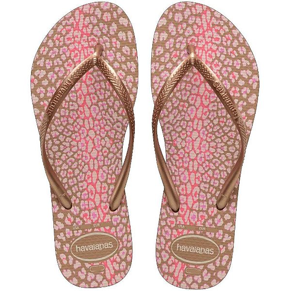 Chinelo Havaianas Slim Animals Rose Gold/Metallic - 35/36