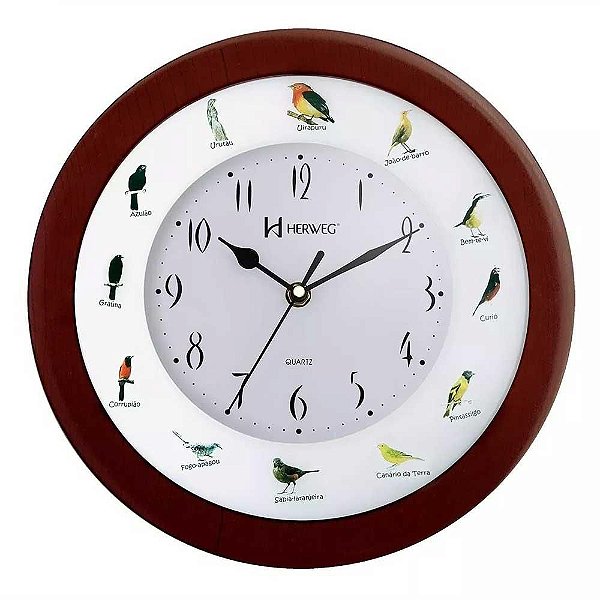 Relógio de Parede Herweg 30cm Quartz Passaros 6370-084 Ipe