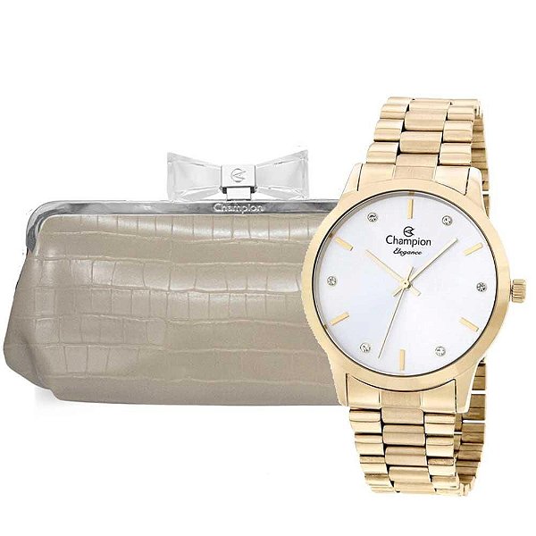 Kit Relógio Feminino Champion CN24057G + Bolsa Nude
