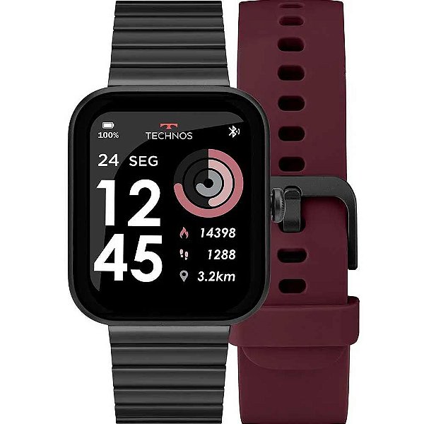 Smartwatch Technos Troca-Pulseira TMAXAI/7P Preto E Vinho