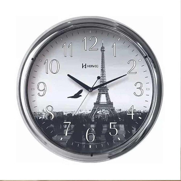 Relógio de Parede Herweg 40cm Quartz 660131-028 Cromado Liso