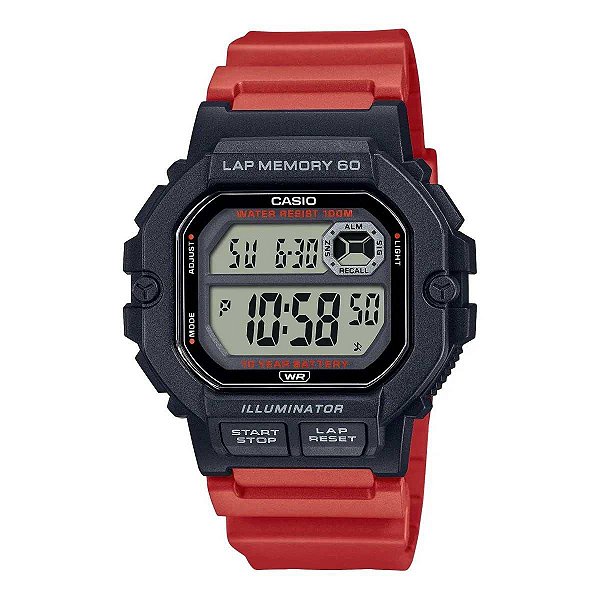 Relógio Masculino Casio Digital WS-1400H-4AVDF Preto/Vermelho