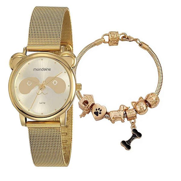 Kit Relógio Feminino Mondaine +Pulseira 53784LPMVDE1 Dourado