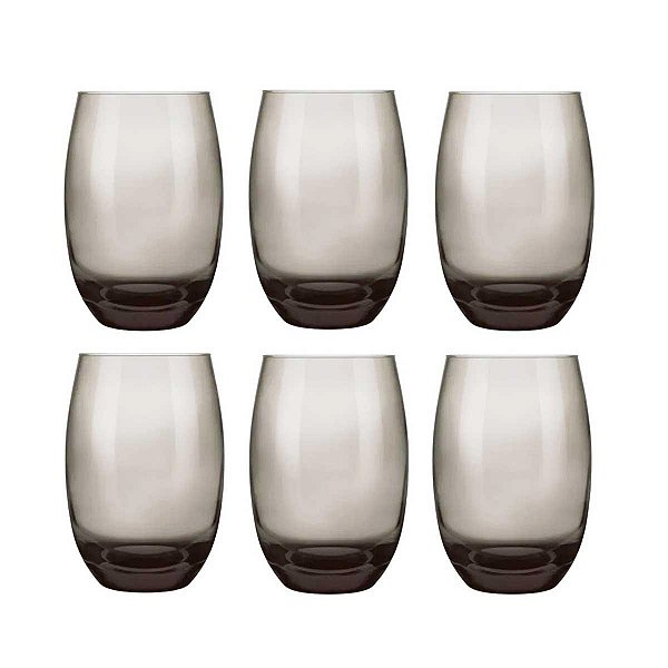 Conjunto 6 Copos de Vidro Nadir 465ml SM Aruba - Cinza