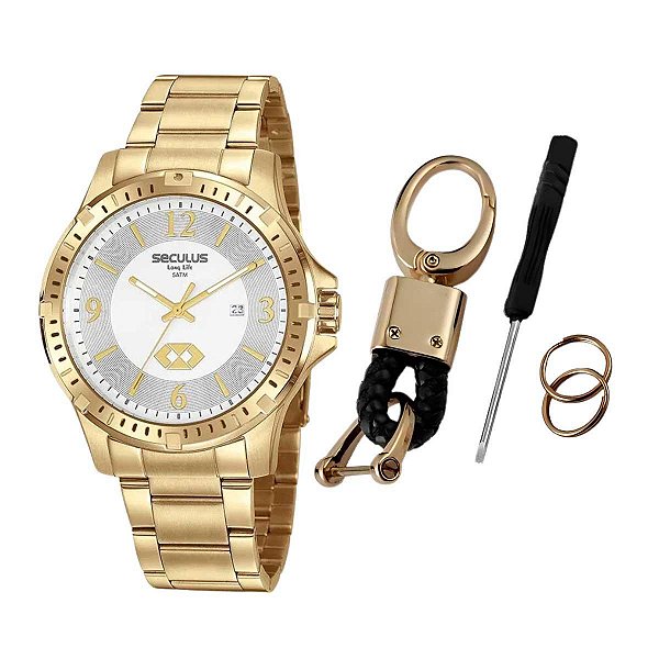 Kit Relógio Masculino Seculus + Chaveiro Adm. 44028GPSKDA1