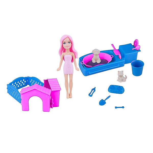 Boneca Judy Pets Com Acessórios Samba Toys Ref.448 Casa Rosa