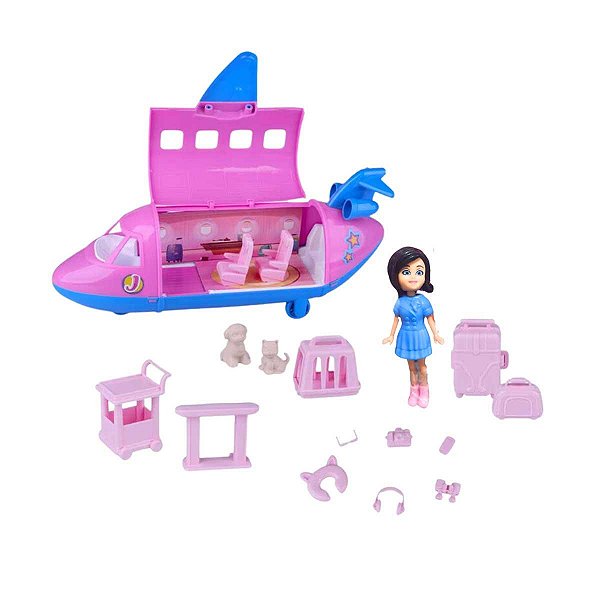 Boneca Avião da Judy Com Acessórios Samba Toys Ref.465 Rosa